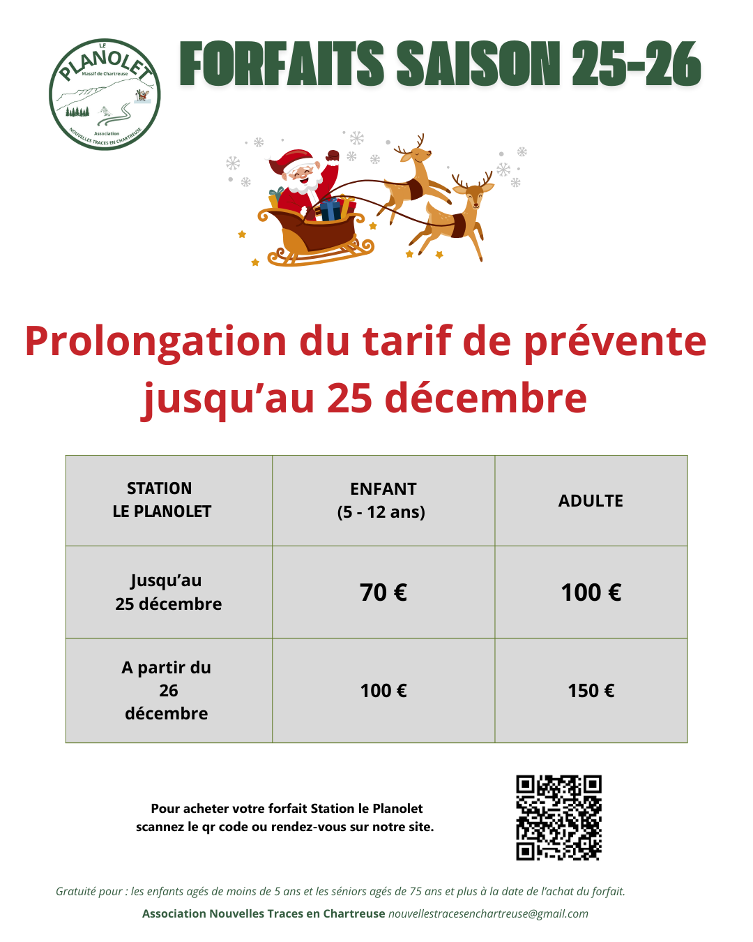 Tarif préventes forfaits saison